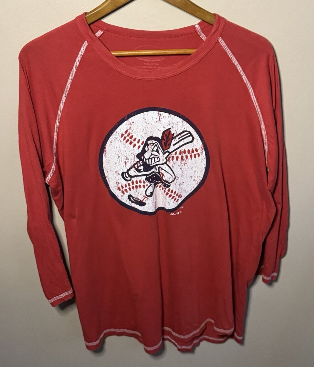 Majestic Threads Cleveland Indians Red T-shirt Raglan Large Guardians MLB
